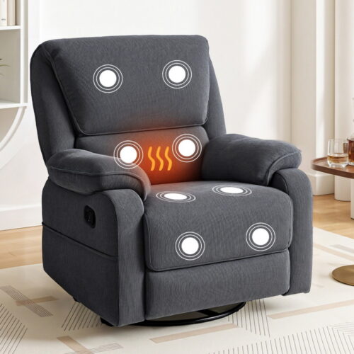 Artiss Rocking Recliner Chair 360 Swivel Massage Heated Reclining Chairs - Image 7