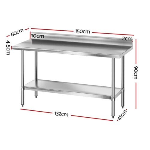 Cefito Stainless Steel  Kitchen  Bench w/ Splashback 1500x600MM 430 - Image 2