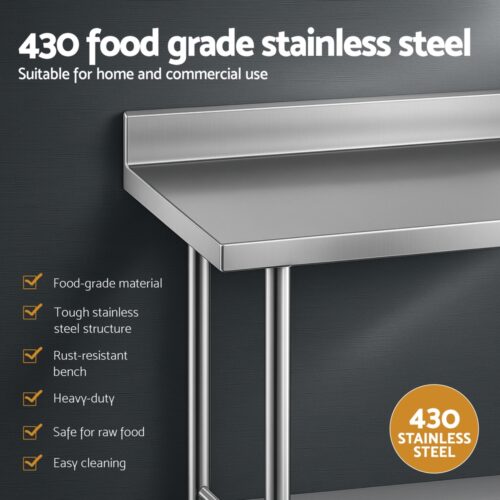 Cefito Stainless Steel  Kitchen  Bench w/ Splashback 1500x600MM 430 - Image 4