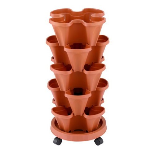 Green Fingers Raised Garden Bed 5 Tier Vertical Garden Brick Red Strawberry Stackable Planters Herbs Petunias - Image 3