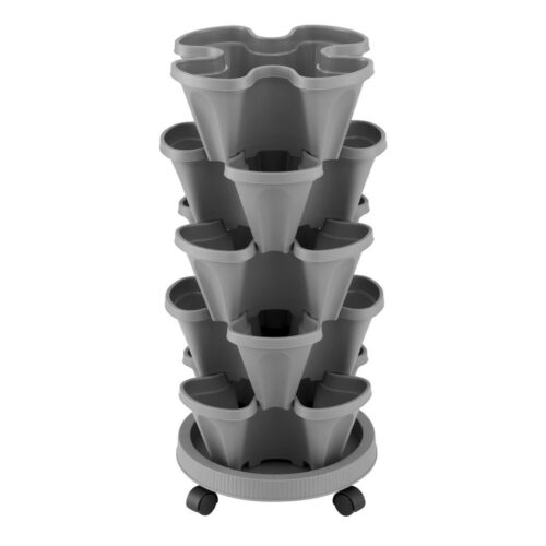 Green Fingers Raised Garden Bed 5 Tier Vertical Garden Grey Strawberry Stackable Planters Herbs Petunias - Image 3