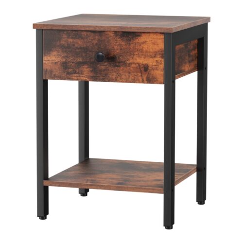 Artiss Bedside Table Side End Table Drawer Nightstand Storage Open Shelf Walnut