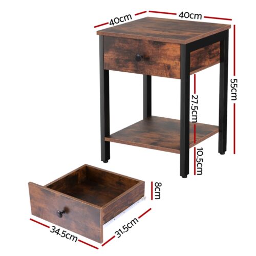 Artiss Bedside Table Side End Table Drawer Nightstand Storage Open Shelf Walnut - Image 2