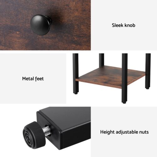 Artiss Bedside Table Side End Table Drawer Nightstand Storage Open Shelf Walnut - Image 6