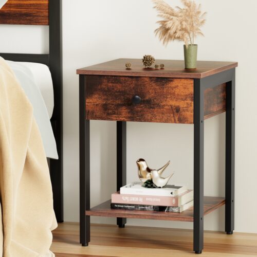 Artiss Bedside Table Side End Table Drawer Nightstand Storage Open Shelf Walnut - Image 7