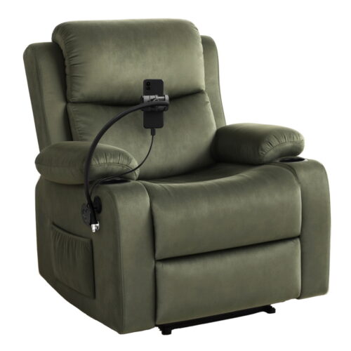 Artiss Massage Recliner Chair Velvet Armchair Lounge Sofa with Phone Holder USB