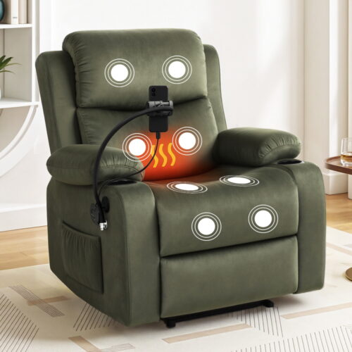 Artiss Massage Recliner Chair Velvet Armchair Lounge Sofa with Phone Holder USB - Image 7