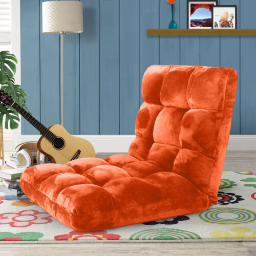 4x Floor Recliner Folding Lounge Sofa Futon Couch Folding Chair Cushion Orange - Image 2