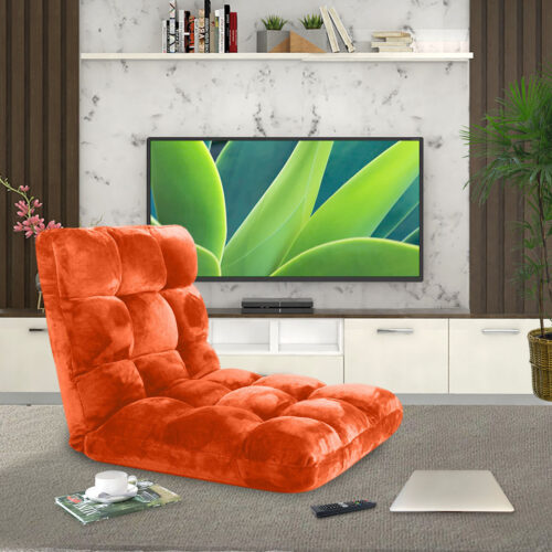 4x Floor Recliner Folding Lounge Sofa Futon Couch Folding Chair Cushion Orange - Image 3