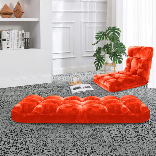 4x Floor Recliner Folding Lounge Sofa Futon Couch Folding Chair Cushion Orange - Image 4