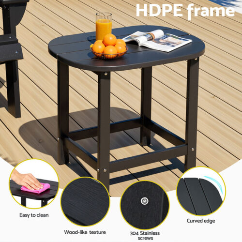 Gardeon Outdoor Coffee Side Table HDPE Desk Patio Furniture Camping Garden Black - Image 5