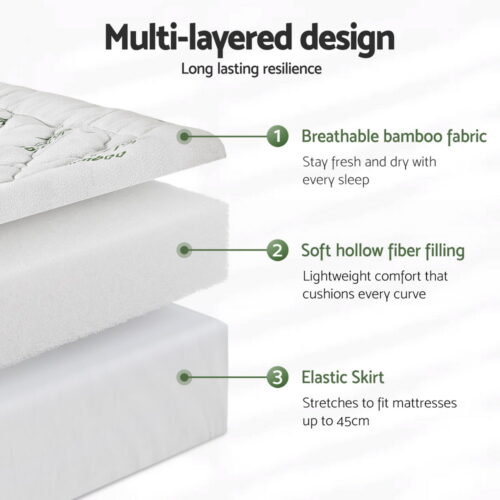Giselle Mattress Topper 5cm Pillowtop Toppers Bamboo Mattresses Protector Double - Image 5