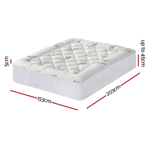 Giselle Mattress Topper 5cm Pillowtop Toppers Bamboo Mattresses Protector Queen - Image 2