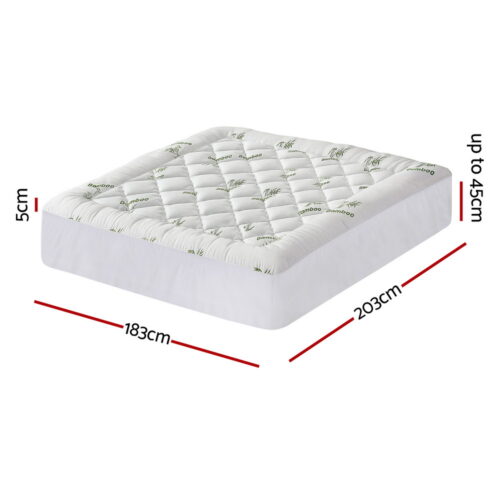Giselle Mattress Topper 5cm Pillowtop Toppers Bamboo Mattresses Protector King - Image 2