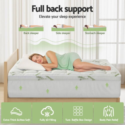 Giselle Mattress Topper 11cm Pillowtop Toppers Bamboo Mat Pad Protector Single - Image 4