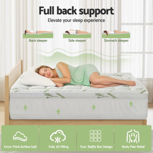 Giselle Mattress Topper 11cm Pillowtop Toppers Bamboo Double - Image 4