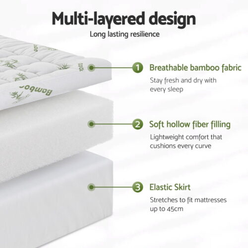 Giselle Mattress Topper 11cm Pillowtop Toppers Bamboo Double - Image 5
