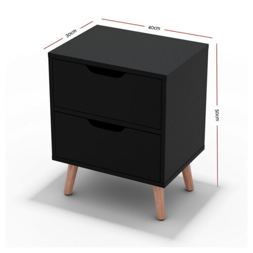 Artiss Bedside Table 2 Drawers BODEN Black - Image 3