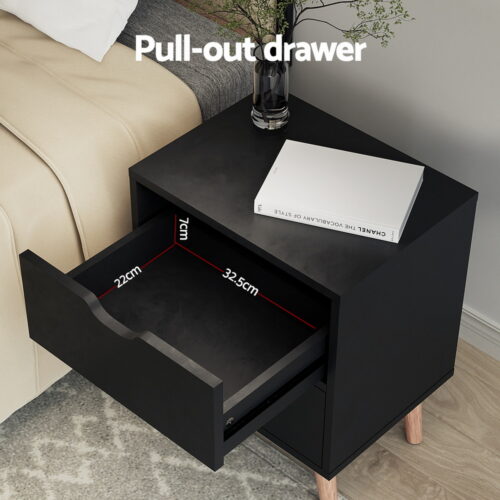 Artiss Bedside Table 2 Drawers BODEN Black - Image 4