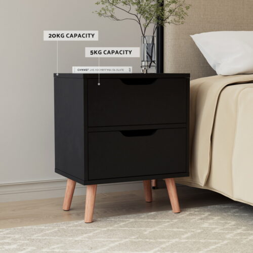 Artiss Bedside Table 2 Drawers BODEN Black - Image 5