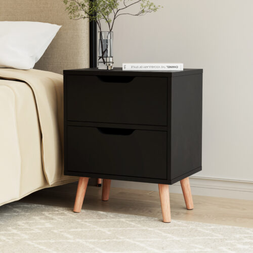 Artiss Bedside Table 2 Drawers BODEN Black - Image 7