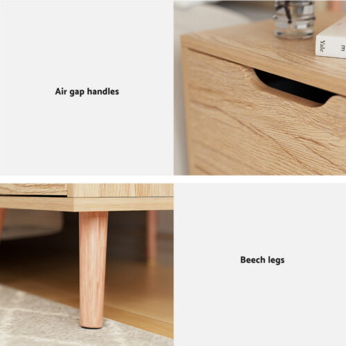 Artiss BODEN Pine Bedside Table 2 Drawers Nightstand - Image 6