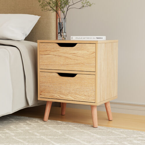 Artiss BODEN Pine Bedside Table 2 Drawers Nightstand - Image 7