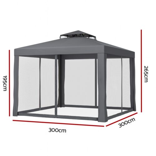 Instahut Gazebo Marquee 3m Outdoor Event Tent Camping Party Mesh Wall Canopy Grey - Image 2