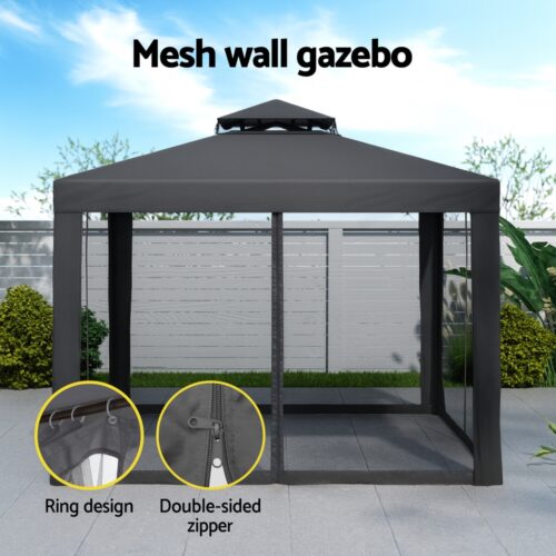 Instahut Gazebo Marquee 3m Outdoor Event Tent Camping Party Mesh Wall Canopy Grey - Image 4