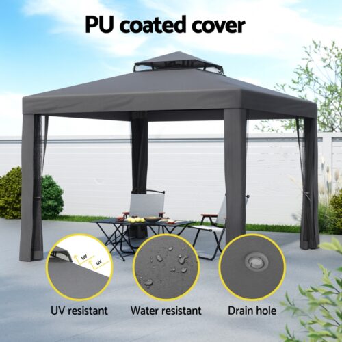 Instahut Gazebo Marquee 3m Outdoor Event Tent Camping Party Mesh Wall Canopy Grey - Image 5