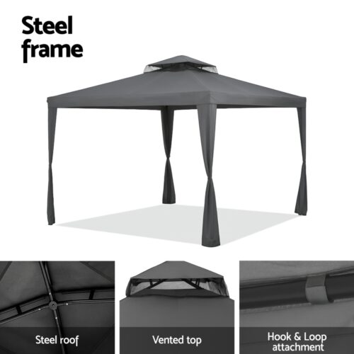 Instahut Gazebo Marquee 3m Outdoor Event Tent Camping Party Mesh Wall Canopy Grey - Image 6