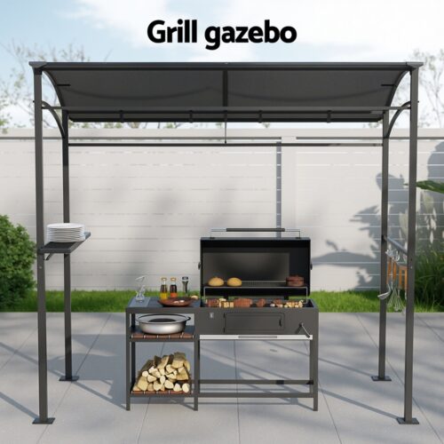 Instahut Gazebo Outdoor BBQ Grill Patio Garden Marquee Shade Shelter Shelf Hooks Grey - Image 4