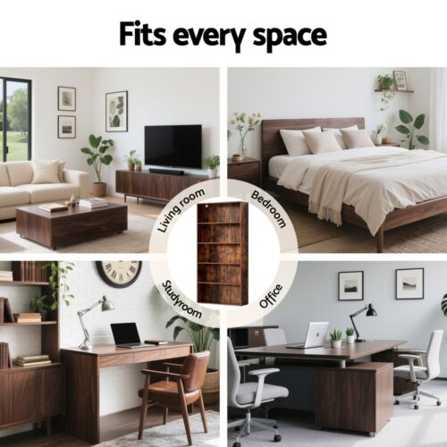 Artiss Bookshelf 5 Tiers Walnut - Image 7