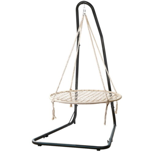 Gardeon Hammock Chair with Steel Stand Nest Cotton Outdoor Hanging Lounge Cream - Image 8