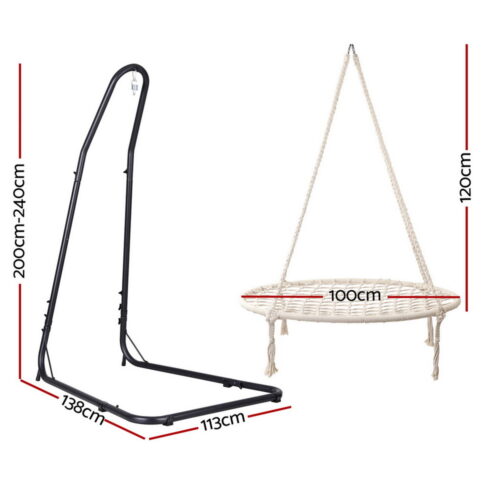 Gardeon Hammock Chair with Steel Stand Nest Cotton Outdoor Hanging Lounge Cream - Image 2