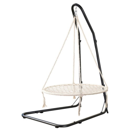 Gardeon Hammock Chair with Steel Stand Nest Cotton Outdoor Hanging Lounge Cream - Image 3