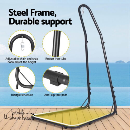Gardeon Hammock Chair with Steel Stand Nest Cotton Outdoor Hanging Lounge Cream - Image 5