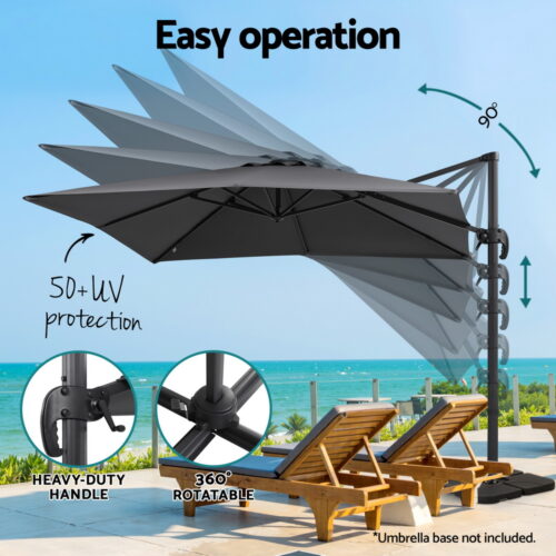 Instahut Outdoor Umbrella 3m Umbrellas Cantilever Stand Sun Roma 360 Degree Charcoal - Image 4