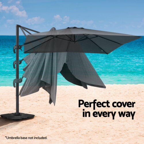 Instahut Outdoor Umbrella 3m Umbrellas Cantilever Stand Sun Roma 360 Degree Charcoal - Image 5