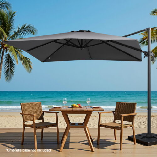 Instahut Outdoor Umbrella 3m Umbrellas Cantilever Stand Sun Roma 360 Degree Charcoal - Image 7