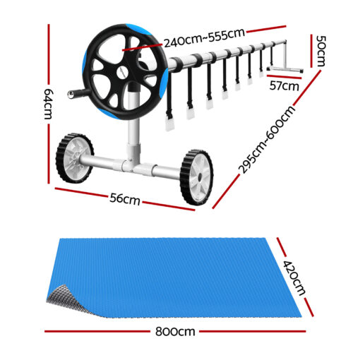 Aqua Buddy Pool Cover 600 Micron Solar Heat Blanket 8x4.2m w/ 5.55m Roller Blue - Image 2