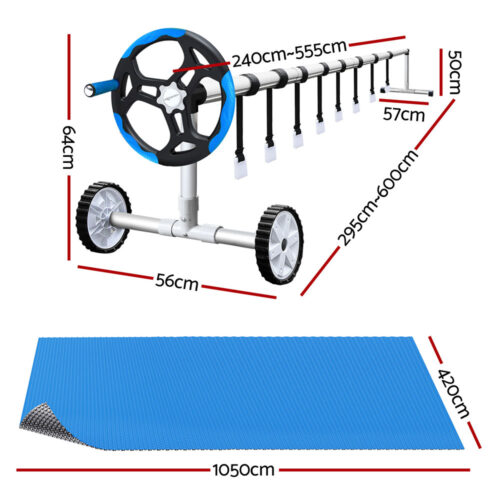 Aqua Buddy Pool Cover 600 Micron Solar Heat Blanket 10.5x4.2m w/ 5.55m Roller Blue - Image 2