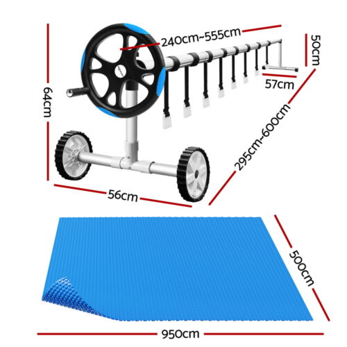 Aqua Buddy Pool Cover 600 Micron Solar Heat 9.5x5m Blanket w/ 5.55m Roller Blue - Image 2
