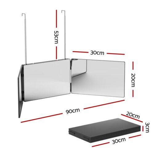 Embellir Trifold Mirror Makeup Portable with Height Adjustable 3 Way Telescoping Hook Hair Cutting Styling - Image 3