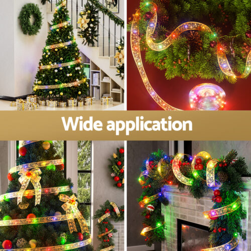 Jingle Jollys 20M Christmas Lights Fairy Ribbon Light 200 LED Xmas Decor Golden - Image 6