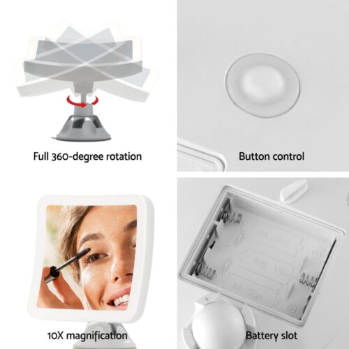 Embellir Makeup Mirror 10X Magnification LED Light Adjustable Rotation Cordless Suction Cup - Image 6