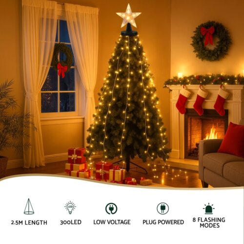 Jingle Jollys 2.5M Christmas Lights Waterfall String Light 300 LED Star Topper - Image 5