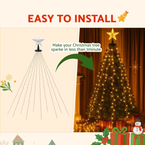 Jingle Jollys 2.5M Christmas Lights Waterfall String Light 300 LED Star Topper - Image 7