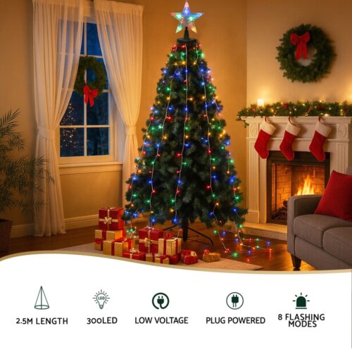 Jingle Jollys 2.5M Christmas Lights Waterfall String Light 300 LED Star Topper - Image 5