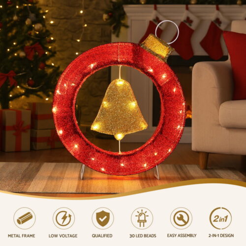 Jingle Jollys Christmas Lights 60cm Motif 30 LED Bell Wreath Xmas Decorations - Image 5